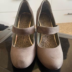 grey heels with strap